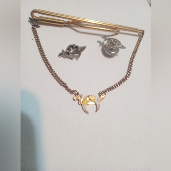 SHRINERS FREEMASON MASONIC TIE CLIP 1/20 12K GOLD FILLED + 2 Hat Pins Sterling - Picture 6 of 10